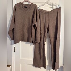 GAP Cashsoft Sweater Set Toasted Almond Brown Heather Top XL Bottoms L EUC